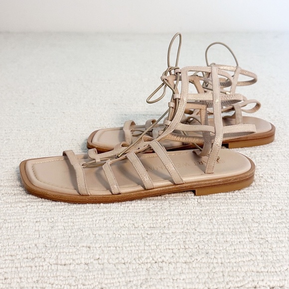 STUART WEITZMAN Kora Women’s 8 Tan Sandals Gladiator Lace Up Shimmer Vacation - Picture 4 of 11